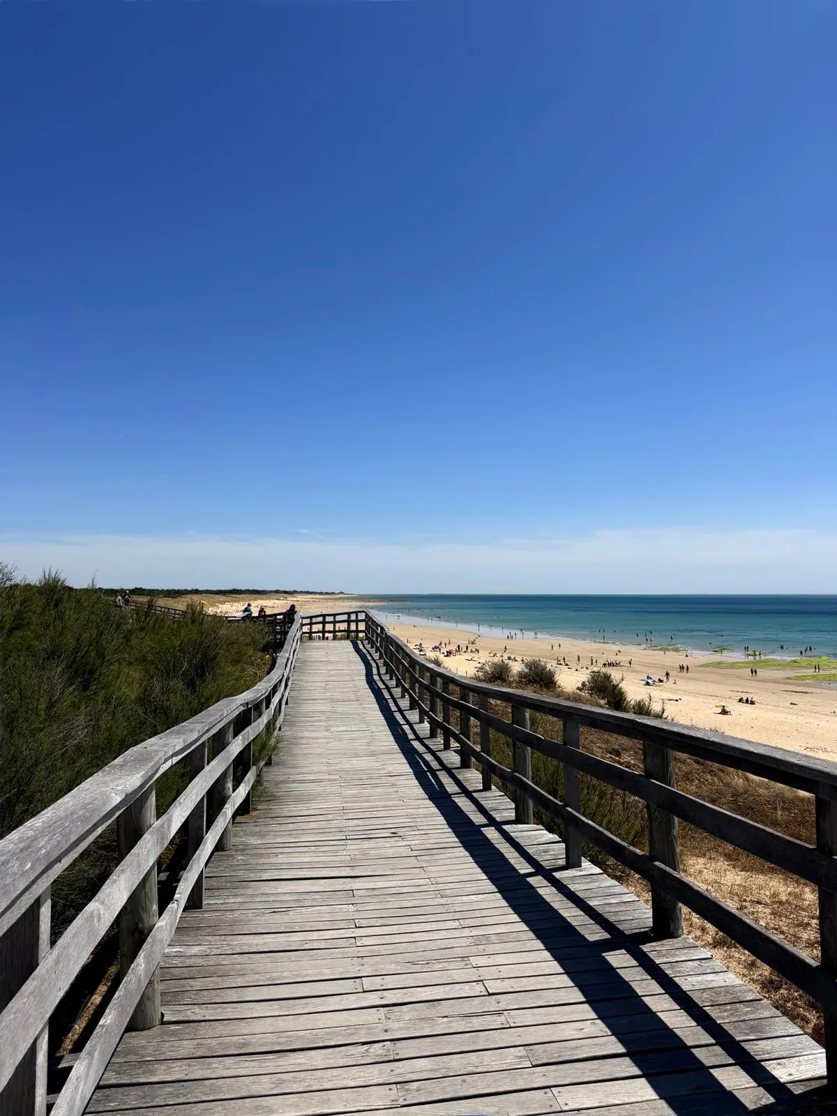 Wooden boardwalk leading to the beach at Le Bois-Plage-en-Ré